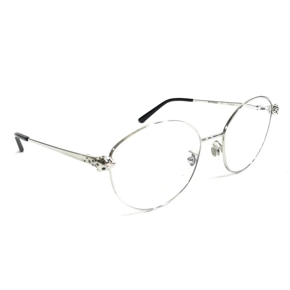 Cartier Eyeglasses Frames CT0234O 002 Shiny Silver Cat Eye Wire Rim 54-19-135